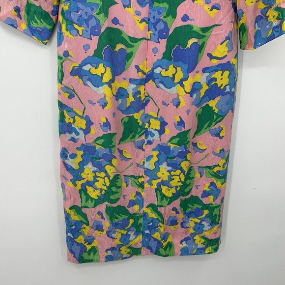 Vintage Mary McFadden Collection Pastel Floral Silk Dress Embossed Shoulder Pads - Picture 9 of 13
